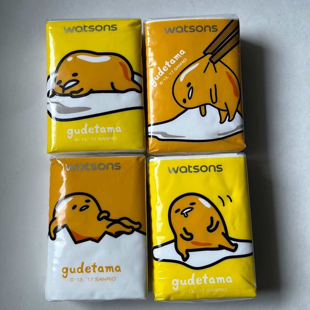 Sanrio Gudetama tissue packs - 4 packs brand new never opened